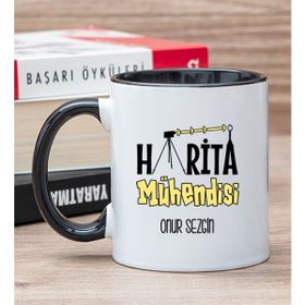 Hediye Dükkanı Kişiye Özel Harita Mühendisi Siyah Kupa