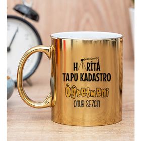 Hediye Dükkanı Kişiye Özel Harita Tapu Kadastro Öğretmeni Gold Kupa Bardak