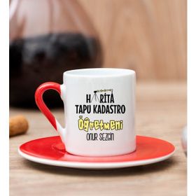 Hediye Dükkanı Kişiye Özel Harita Tapu Kadastro Öğretmeni Kırmızı Türk Kahvesi Fincanı