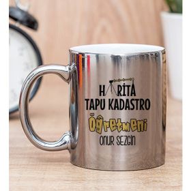 Hediye Dükkanı Kişiye Özel Harita Tapu Kadastro Öğretmeni Silver Kupa Bardak