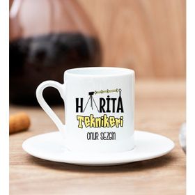 Hediye Dükkanı Kişiye Özel Harita Teknikeri Beyaz Türk Kahvesi Fincanı