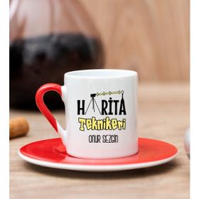 Hediye Dükkanı Kişiye Özel Harita Teknikeri Kırmızı Türk Kahvesi Fincanı