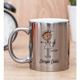 Hediye Dükkanı Kişiye Özel Hemşire Karikatürü Silver Kupa Bardak