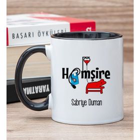 Hediye Dükkanı Kişiye Özel Hemşire Siyah Kupa Bardak