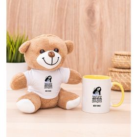 Hediye Dükkanı Kişiye Özel Herkes Delirdi Tasarım Esprili Sarı Kupa Bardak ve Peluş Ayıcık