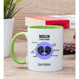 Hediye Dükkanı Kişiye Özel İkizler Burcuna Hediye Yeşil Kupa Bardak
