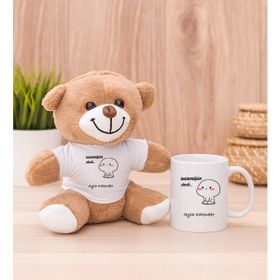 Hediye Dükkanı Kişiye Özel Incinmişsin Dedi Tasarım Esprili Beyaz Kupa Bardak ve Peluş Ayıcık