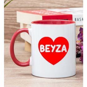 Hediye Dükkanı Kişiye Özel İsim Yazılı Kırmızı Kalpli Kırmızı Kupa