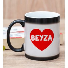 Hediye Dükkanı Kişiye Özel İsim Yazılı Kırmızı Kalpli Sihirli Kupa Bardak
