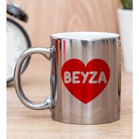 Hediye Dükkanı Kişiye Özel İsim Yazılı Kırmızı Kalpli Silver Kupa Bardak