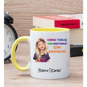 Hediye Dükkanı Kişiye Özel İşine Bakıcaksın Baskılı Tasarım Esprili Sarı Kupa Bardak