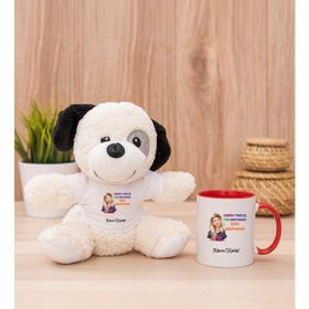Hediye Dükkanı Kişiye Özel Işine Bakıcaksın Tasarım Esprili Beyaz Kupa Bardak ve Peluş Köpek