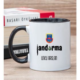 Hediye Dükkanı Kişiye Özel Jandarma Baskılı Siyah Kupa Bardak