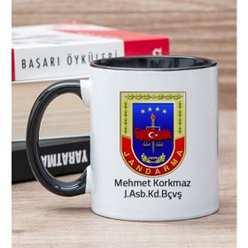 Hediye Dükkanı Kişiye Özel Jandarma Logolu Siyah Kupa Bardak