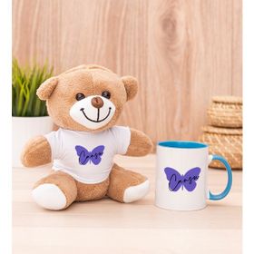 Hediye Dükkanı Kişiye Özel Kadına Hediye Kelebek Tasarım isimli Mavi Kupa Bardak ve Peluş Ayıcık