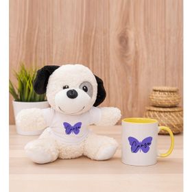 Hediye Dükkanı Kişiye Özel Kadına Hediye Kelebek Tasarım İsimli Sarı Kupa Bardak ve Peluş Köpek