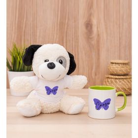 Hediye Dükkanı Kişiye Özel Kadına Hediye Kelebek Tasarım İsimli Yeşil Kupa Bardak ve Peluş Köpek