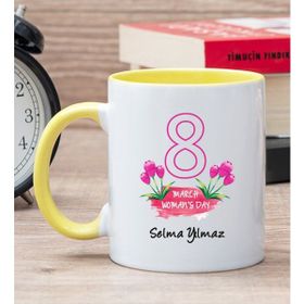 Hediye Dükkanı Kişiye Özel Kadınlar Günü Baskılı Hediyesi Sarı Kupa Bardak