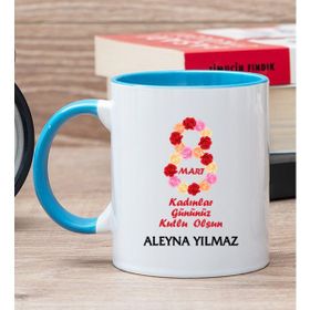 Hediye Dükkanı Kişiye Özel Kadınlar Günü Hediyesi Mavi Kupa