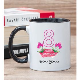 Hediye Dükkanı Kişiye Özel Kadınlar Günü Hediyesi Siyah Kupa Bardak