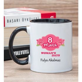 Hediye Dükkanı Kişiye Özel Kadınlar Günü Hediyesi Siyah Kupa Bardak