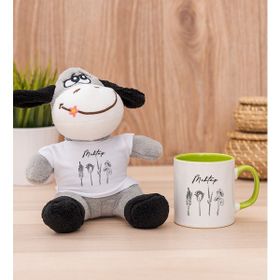 Hediye Dükkanı Kişiye Özel Karakalem Çizimli Çiçekler Yeşil Kupa Bardak ve Peluş Eşek