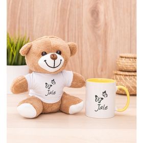 Hediye Dükkanı Kişiye Özel Kelebekler Uçuyor isimli Sarı Kupa Bardak ve Peluş Ayıcık