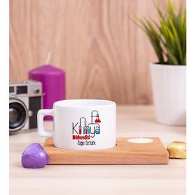 Hediye Dükkanı Kişiye Özel Kimya Mühendisi Ahşap Altlıklı Mumlu Fincan