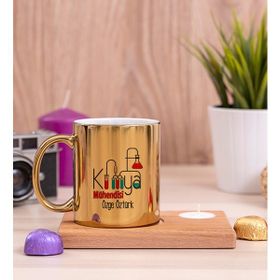 Hediye Dükkanı Kişiye Özel Kimya Mühendisi Ahşap Altlıklı Mumlu Gold Kupa Bardak