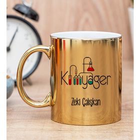 Hediye Dükkanı Kişiye Özel Kimyager Baskılı Gold Kupa Bardak
