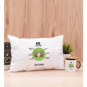 Hediye Dükkanı Kişiye Özel Koç Burcuna Hediye Siyah Kupa Bardak ve Dikdörtgen Yastık Seti