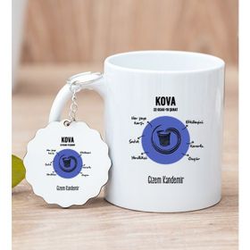 Hediye Dükkanı Kişiye Özel Kova Burcuna Hediye Beyaz Kupa Bardak ve Anahtarlık