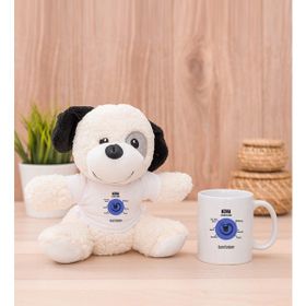 Hediye Dükkanı Kişiye Özel Kova Burcuna Hediye Beyaz Kupa Bardak ve Peluş Köpek