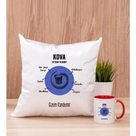 Hediye Dükkanı Kişiye Özel Kova Burcuna Hediye Kırmızı Kupa Bardak ve Kare Yastık