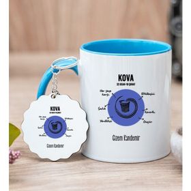 Hediye Dükkanı Kişiye Özel Kova Burcuna Hediye Mavi Kupa Bardak ve Anahtarlık
