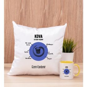 Hediye Dükkanı Kişiye Özel Kova Burcuna Hediye Sarı Kupa Bardak ve Kare Yastık