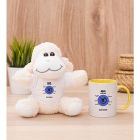 Hediye Dükkanı Kişiye Özel Kova Burcuna Hediye Sarı Kupa Bardak ve Peluş Koyun