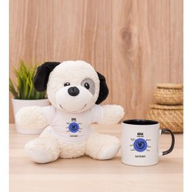 Hediye Dükkanı Kişiye Özel Kova Burcuna Hediye Siyah Kupa Bardak ve Peluş Köpek Seti