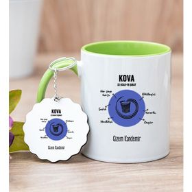 Hediye Dükkanı Kişiye Özel Kova Burcuna Hediye Yeşil Kupa Bardak ve Anahtarlık