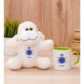Hediye Dükkanı Kişiye Özel Kova Burcuna Hediye Yeşil Kupa Bardak ve Peluş Koyun