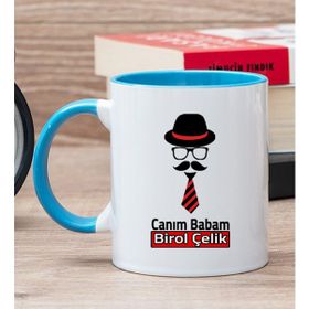 Hediye Dükkanı Kişiye Özel Kravat Tasarım Babaya Hediye Mavi Kupa
