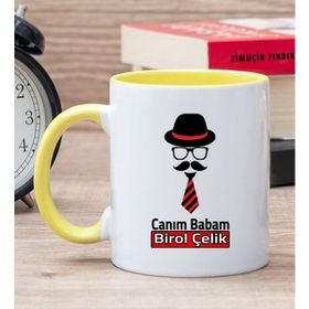 Hediye Dükkanı Kişiye Özel Kravat Tasarım Babaya Hediye Sarı Kupa Bardak