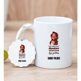 Hediye Dükkanı Kişiye Özel Kudurtayım Diye Tasarım Esprili Beyaz Kupa Bardak ve Anahtarlık