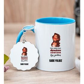 Hediye Dükkanı Kişiye Özel Kudurtayım Diye Tasarım Esprili Mavi Kupa Bardak ve Anahtarlık