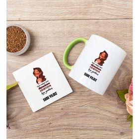 Hediye Dükkanı Kişiye Özel Kudurtayım Diye Tasarım Esprili Sarı Kupa Bardak ve Bardak Altlığı