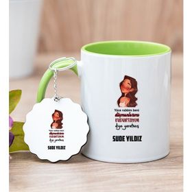 Hediye Dükkanı Kişiye Özel Kudurtayım Diye Tasarım Esprili Yeşil Kupa Bardak ve Anahtarlık