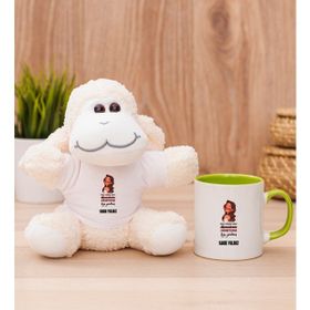 Hediye Dükkanı Kişiye Özel Kudurtayım Diye Tasarım Esprili Yeşil Kupa Bardak ve Peluş Koyun