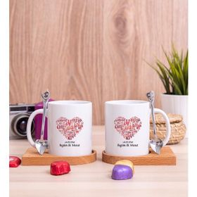 Hediye Dükkanı Kişiye Özel Love Tasarım Hediyelik Ikili Ahşap Altlıklı Beyaz Kupa Bardak