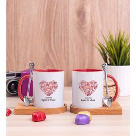 Hediye Dükkanı Kişiye Özel Love Tasarım Hediyelik Ikili Ahşap Altlıklı Kırmızı Kupa