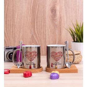 Hediye Dükkanı Kişiye Özel Love Tasarım Hediyelik Ikili Ahşap Altlıklı Silver Kupa Bardak